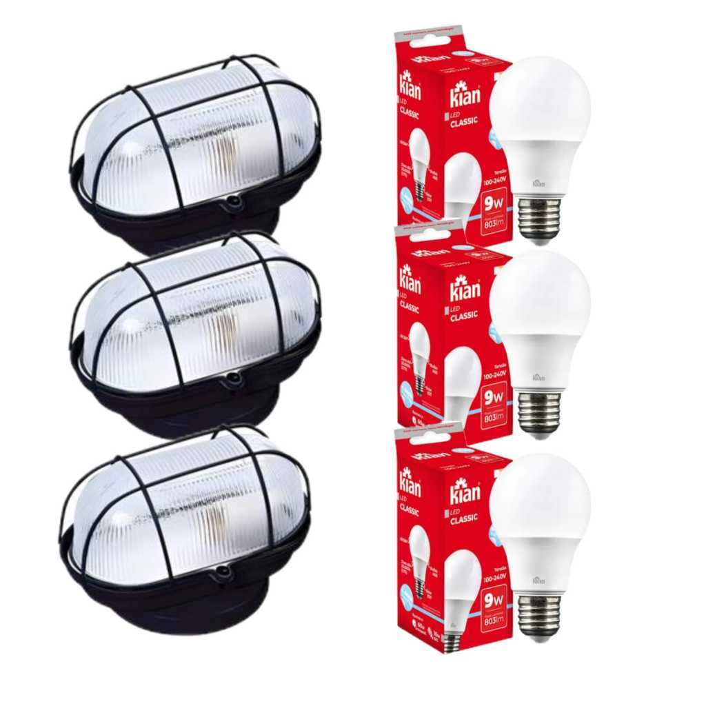 Luminária arandela tartaruga preta com lâmpada 9w luz branca fria lente em acrilico não enferruja