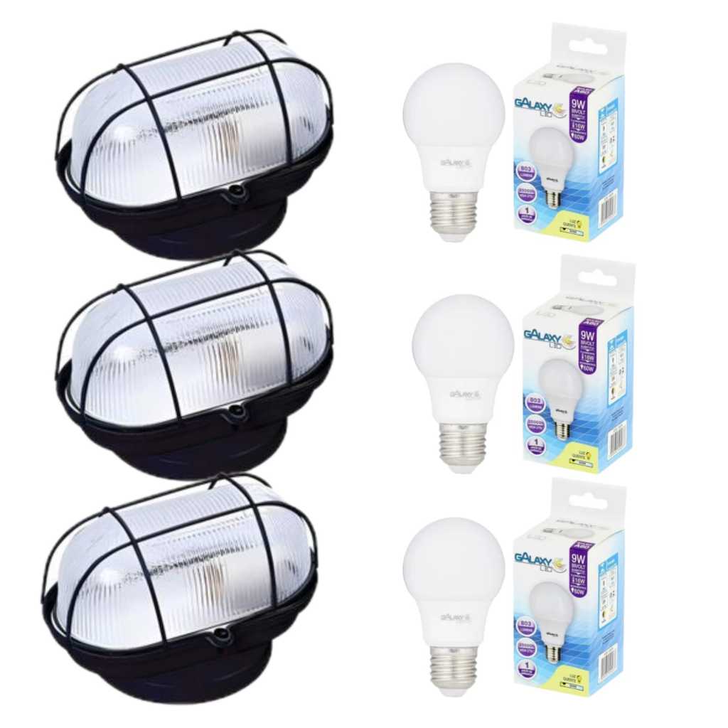 Arandela Luminária Tartaruga com lâmpada branco quente 9w carcaça preta lente acrilico kit 1 2 e 3un