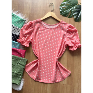 blusa manga princesa de bolinha moda feminina 0232-1 em Oferta na Shopee
