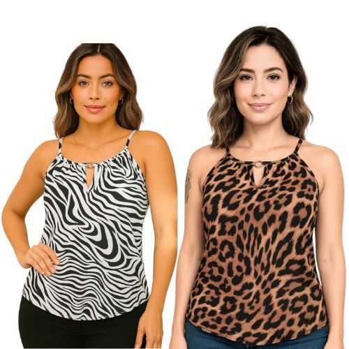 Kit 2 Blusa Regata Com Alcinha Regulável Com Argola Tecido Crepinho Premium – conjunto Moderna,Confortável e Estilosa
