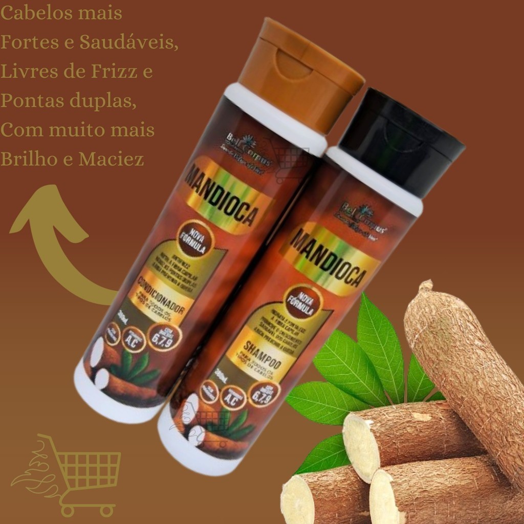 Shampoo e Condicionador De Mandioca 380 ml Bell Corpus Cabelos macios e saudáveis