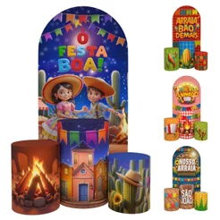 Kit Painel Romano Festa Junina + Trio Capa De Cilindros Tecido Veste Fácil