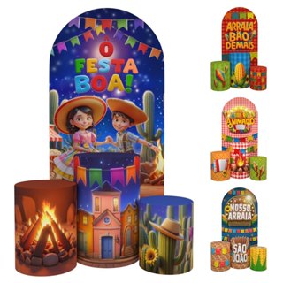 Kit Painel Romano Festa Junina + Trio Capa De Cilindros Tecido Veste Fácil em Oferta na Shopee