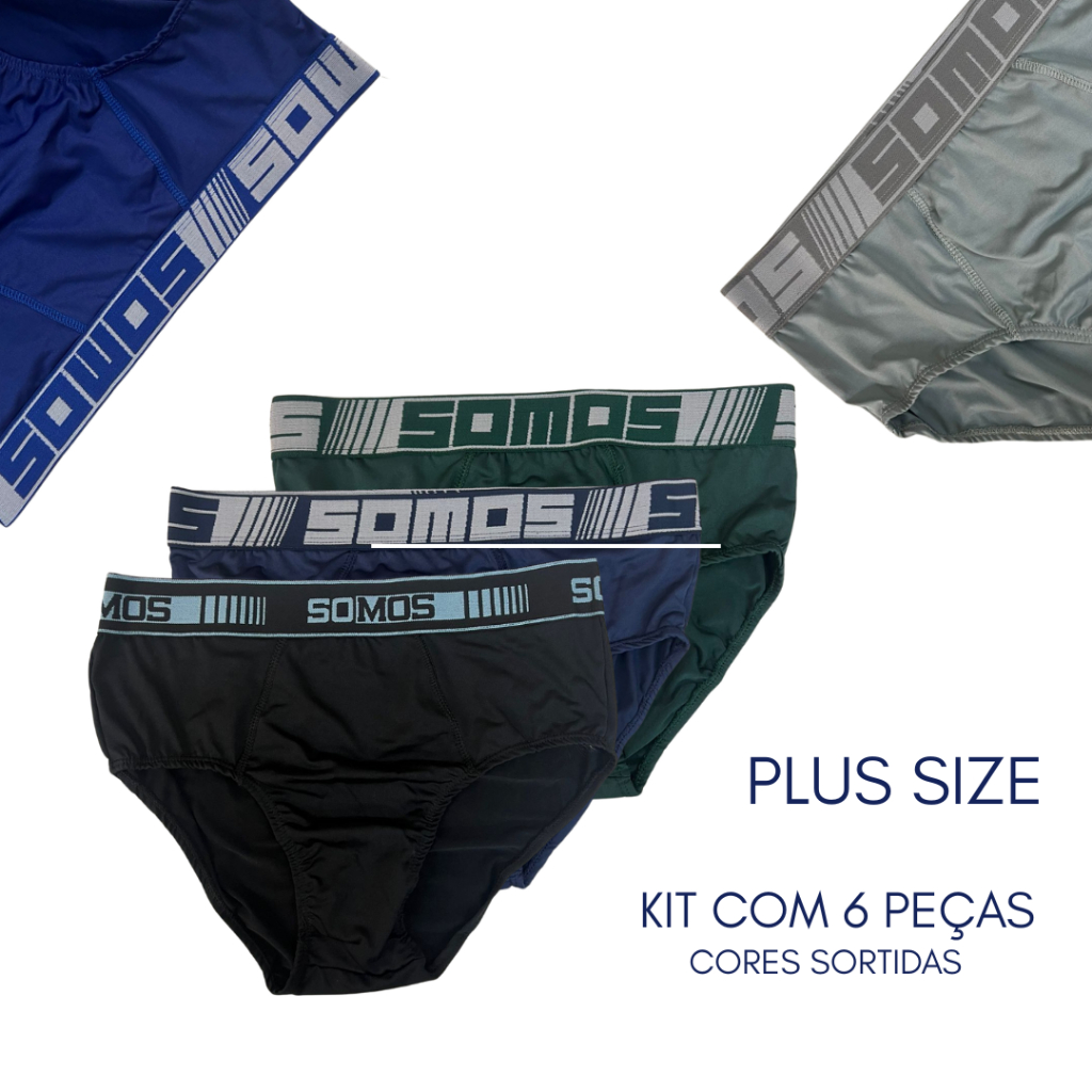 Kit 6 Cuecas Slip Plus Size XGG Microfibra Premium C/Forro 100% Algodão