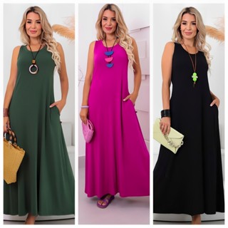 Vestido Feminino Longuete Casual Malha Soltinho Elegante Verão Outono 506