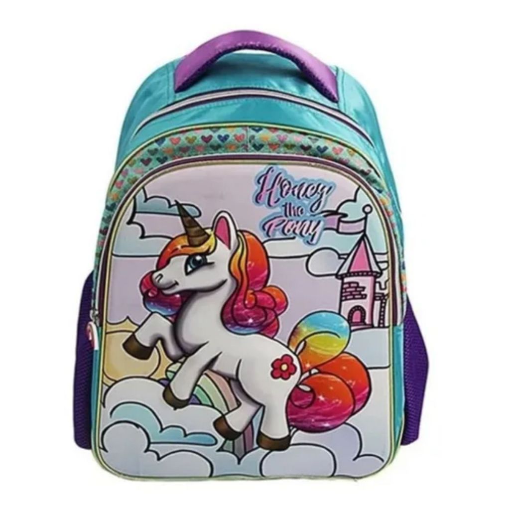 Mochila Infantil Costas Unicórnio Pony 3D Escolar Costas Grande Rocie