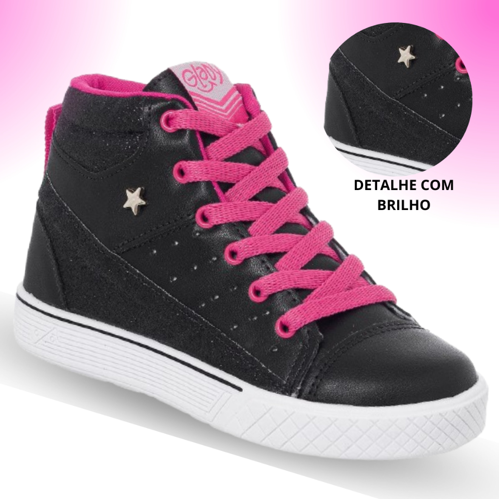 Tênis Infantil Cano Alto Glitter Menina Preto Festa Promoção em Oferta na Shopee