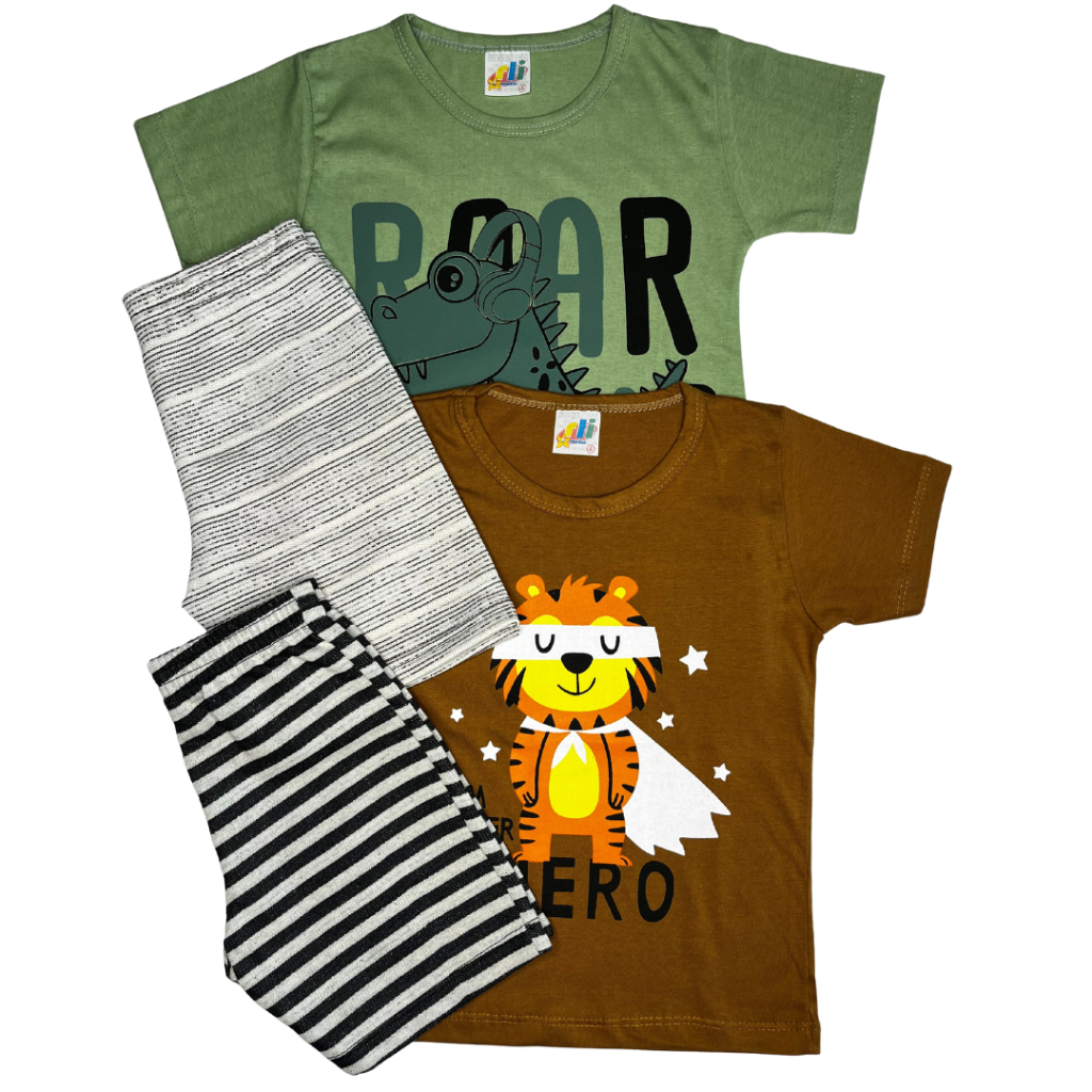 Kit 4 peças sortido roupa masculino infantil menino verão 2 camisas 2 bermudas tamanhos 1 ao 8