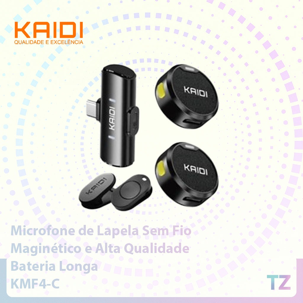 Microfone de Lapela Sem Fio KAIDI KMF4-C – Tipo-C, Maginético e Alta Qualidade de Som Bate...