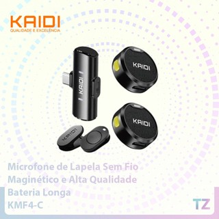 Microfone de Lapela Sem Fio KAIDI KMF4-C – Tipo-C, Maginético e Alta Qualidade de Som Bateria Longa, Compact