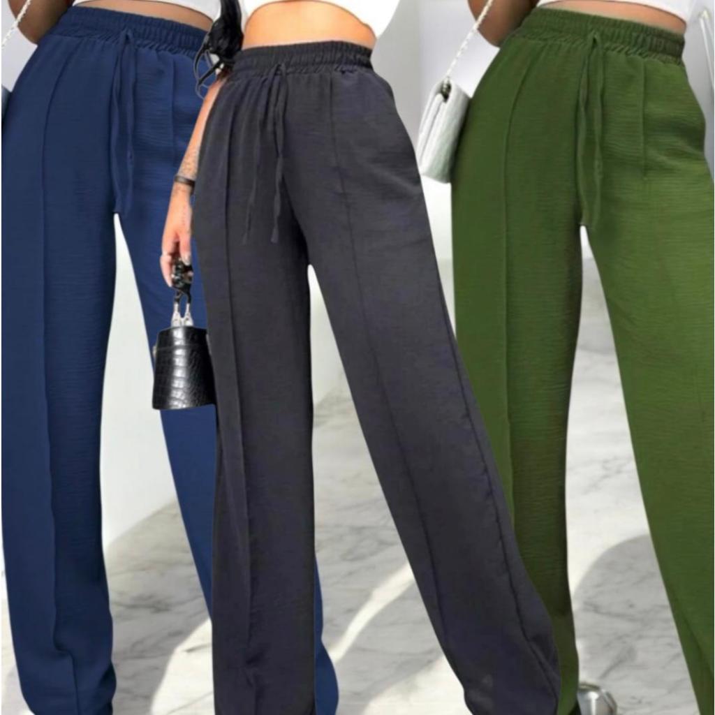 Calça Pantalona Feminina Cintura alta com bolso Tecido Duna