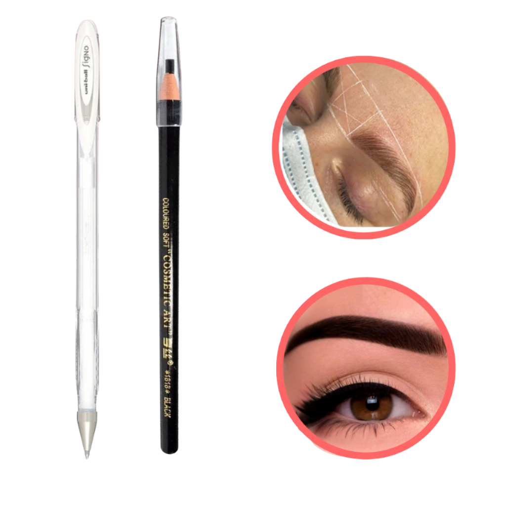 Lápis Dermatográfico + Caneta Gel Branca Kit Design de Sobrancelhas em Oferta na Shopee