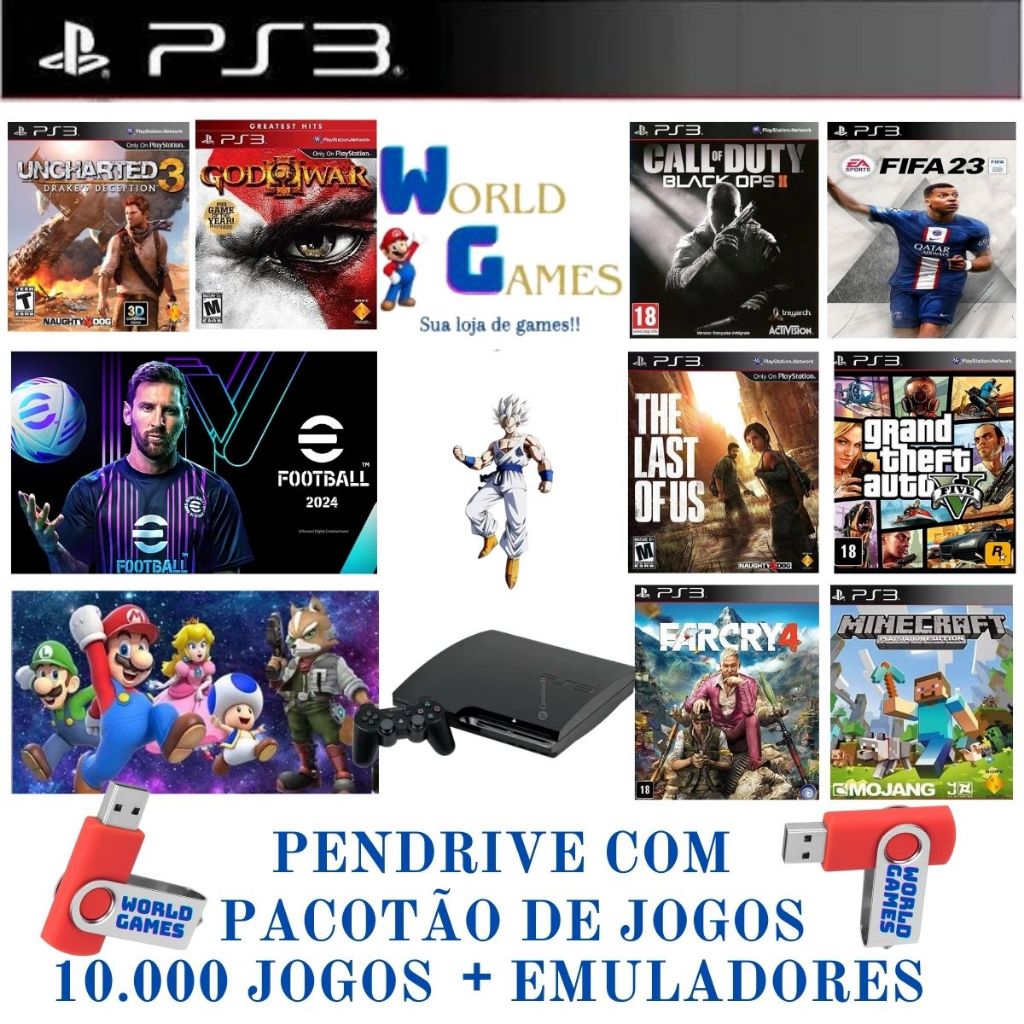 Pendrive com desbloqueio 4.93 para Ps3 com mais de 10 mil jogos ps3 + emuladores para ps3