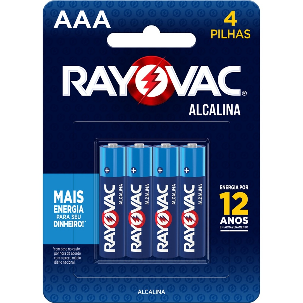 Pilha Alcalina AAA Rayovac Bateria 3A Palito 4 unidades em Oferta na Shopee