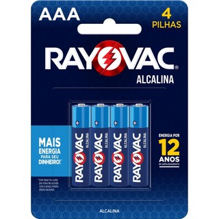 Pilha Alcalina AAA Rayovac Bateria 3A Palito 4 unidades