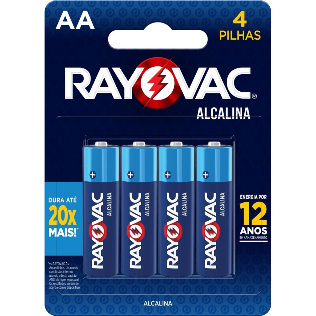 Pilha Alcalina AA Rayovac Bateria 2A Pequena 4 unidades em Oferta na Shopee
