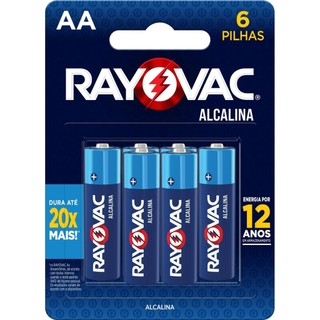 Pilha Alcalina AA Rayovac Bateria 2A Pequena 6 unidades