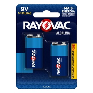 Pilha Alcalina 9V Rayovac Bateria 9 Volts 6LR61 6F22 2 unidades