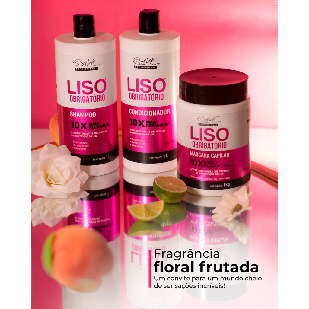 Kit Profissional 3 Itens Capilar Liso Obrigatorio 1 Litro Cabelo Lisos Shampoo Condicionador Mascara