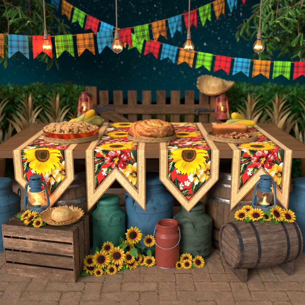 Caminho De Mesa Arraiá 180x40cm Trilho Decoração Festa Junina Floral Tecido – TDM-121
