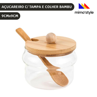 Açucareiro c/ Colher 230g Vidro Borossilicato Tampa Bambu Mimo em Oferta na Shopee