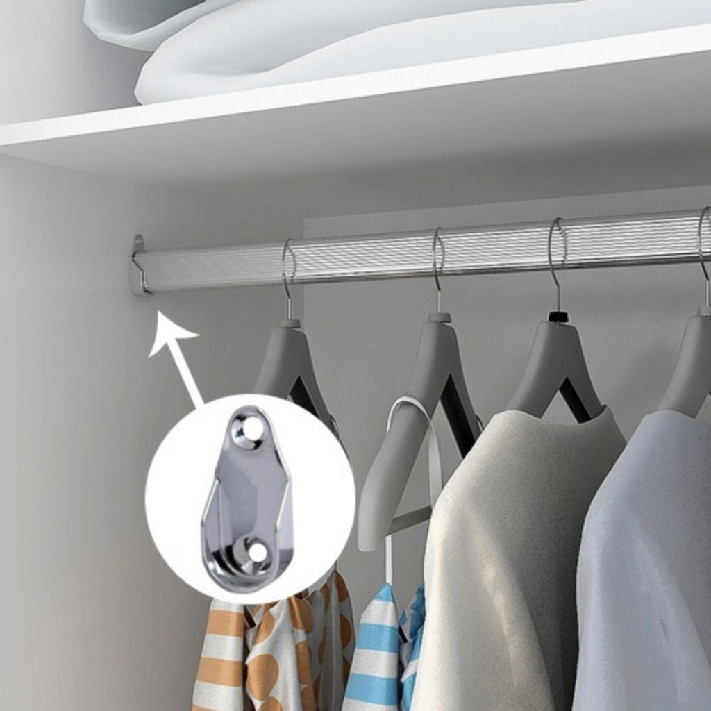 2 Peças - Suporte Lateral Para Guarda Roupa Tubo Cabideiro Oval Oblongo Cromado Com Parafuso