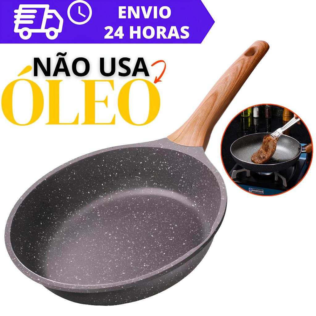 Frigideira Antiaderente de Alumínio Revestimento Cerâmico Premium 24cm Funda Cabo Madeira ...