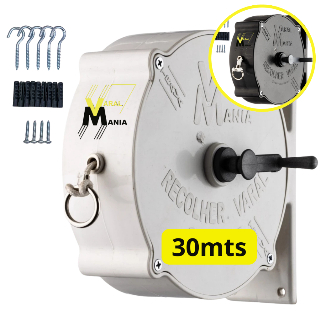 Varal Recolhível De Parede 30m Resistente Ao Sol e Chuva + Kit Instalação