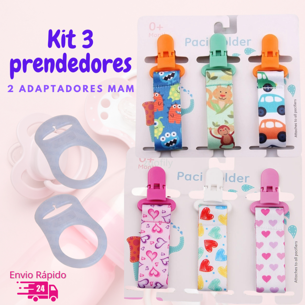 Kit 3 Prendedores de Chupeta + 2 Adaptadores MAM NUK | Universal Bebê Menino Menina QUALIDADE em Oferta na Shopee