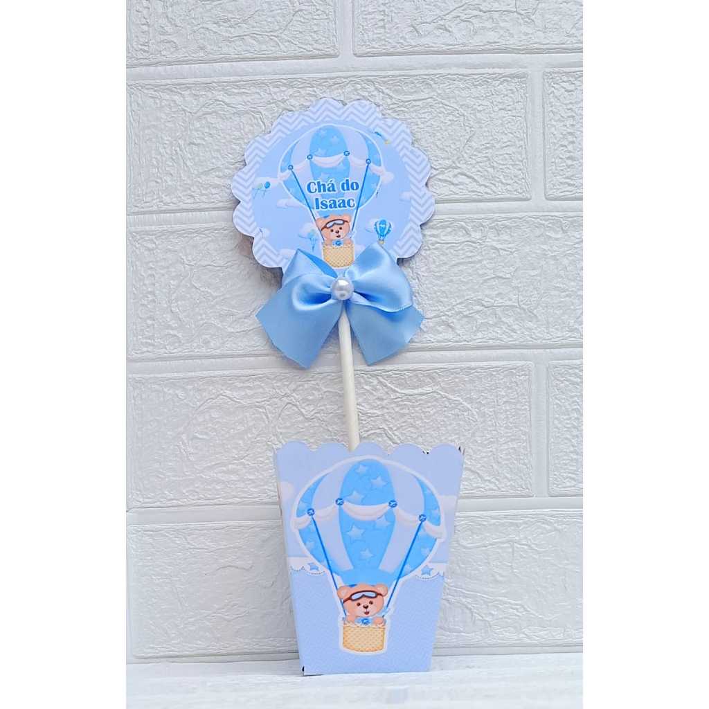 Centro de Mesa/ Cachepot Personalizado Ursinho Baloeiro Azul - PEGUE E MONTE