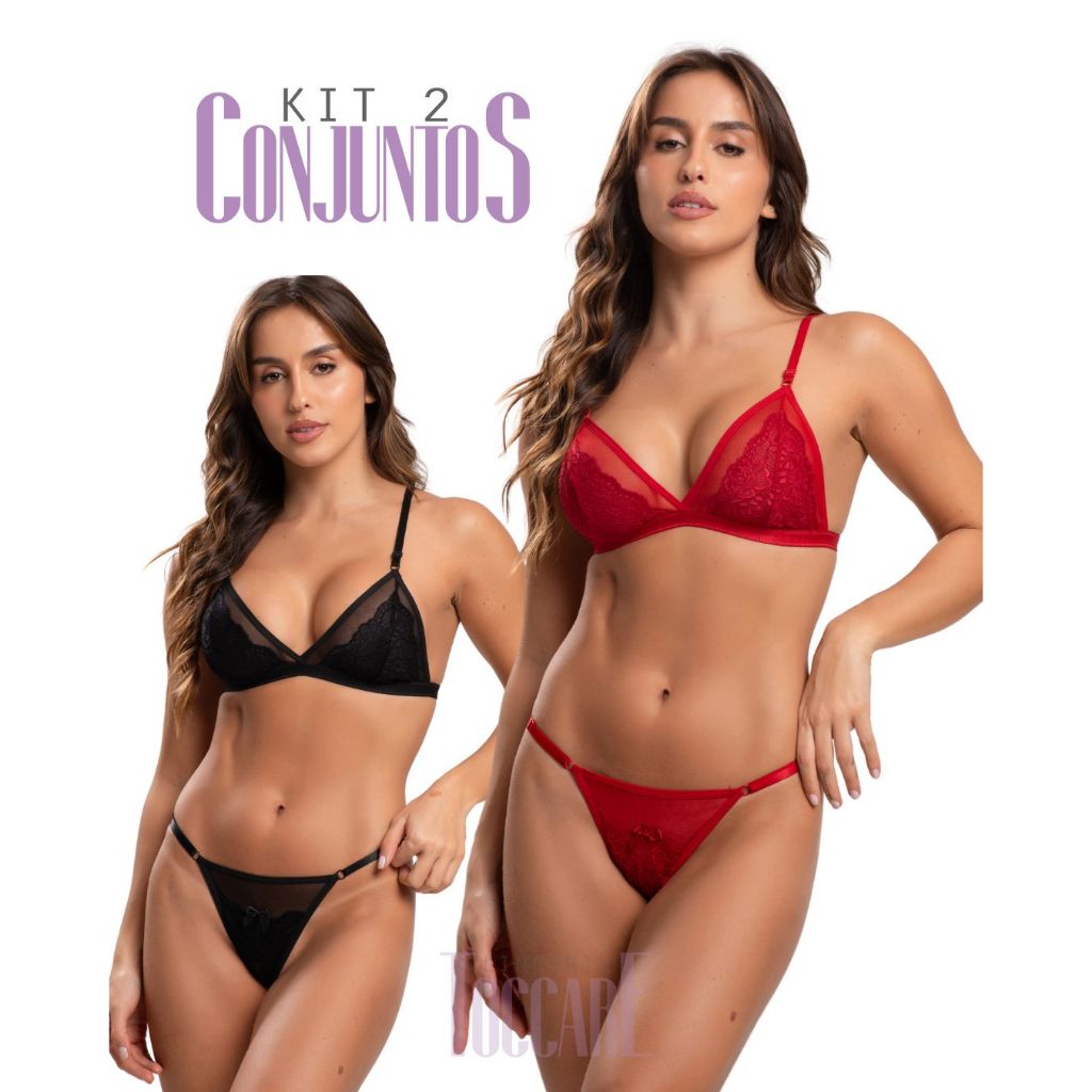 Kit 2 Conjunto Sensual Sem Bojo Em Tule Transparência Calcinha Com Regulagem Lingerie Sexy em Oferta na Shopee