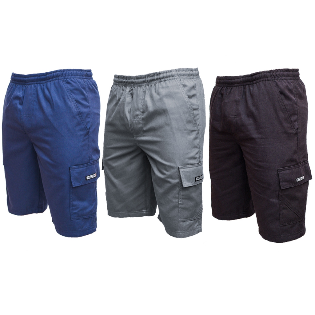 Kit 4 Bermudas Calção Brim Sarja Elástico Cordão Cargo 5 bolsos Masculino Uniforme Algodão Mecânico