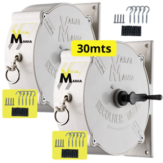 Kit 2 Varais Recolhíveis Parede 30m Branco + 2 Kits Completos de Instalação do Varal em Oferta na Shopee