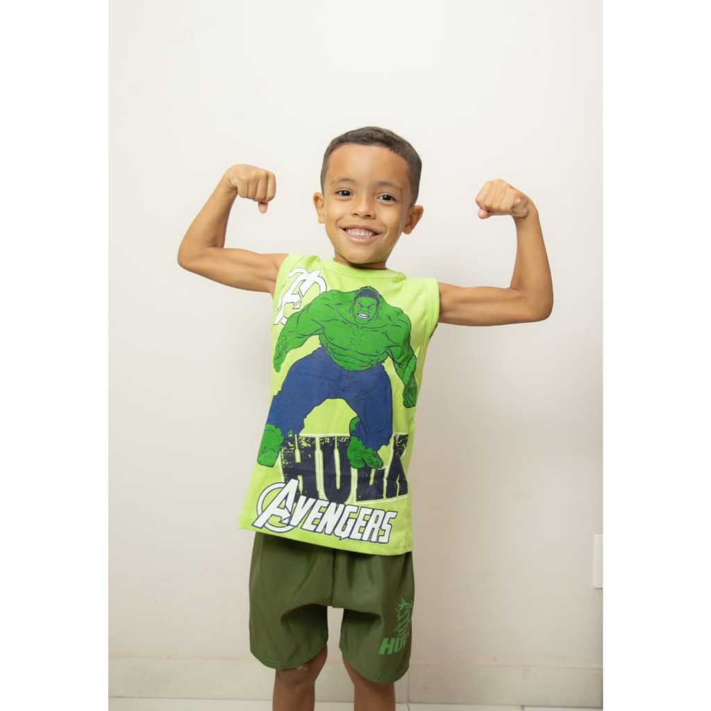 Conjunto menino regata Homem Aranha, Hulk, Sonic, Patrulha canina, Batman, Relâmpago Mcqueen