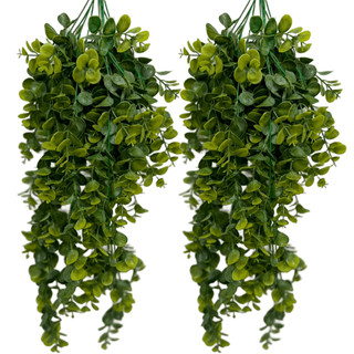 kit 2 Eucalipto Samambaia Artificial 75cm Pendurada Verde Folhagem Vertical Toque Realista