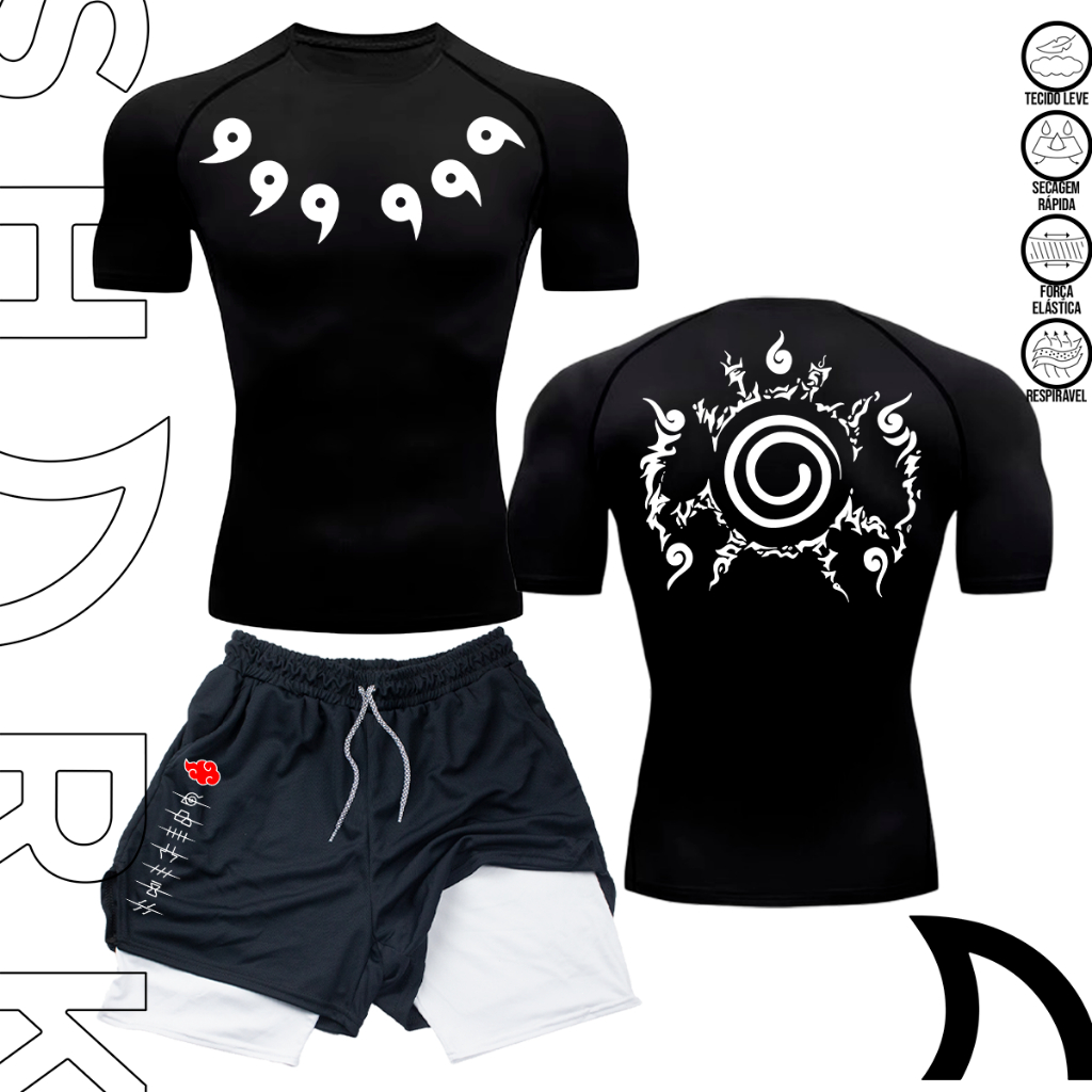 Kit Camiseta Compressao E Short 2 Em 1 Esportivo Treino Naruto Anime Simbolos Manga Secagem Rapida em Oferta na Shopee