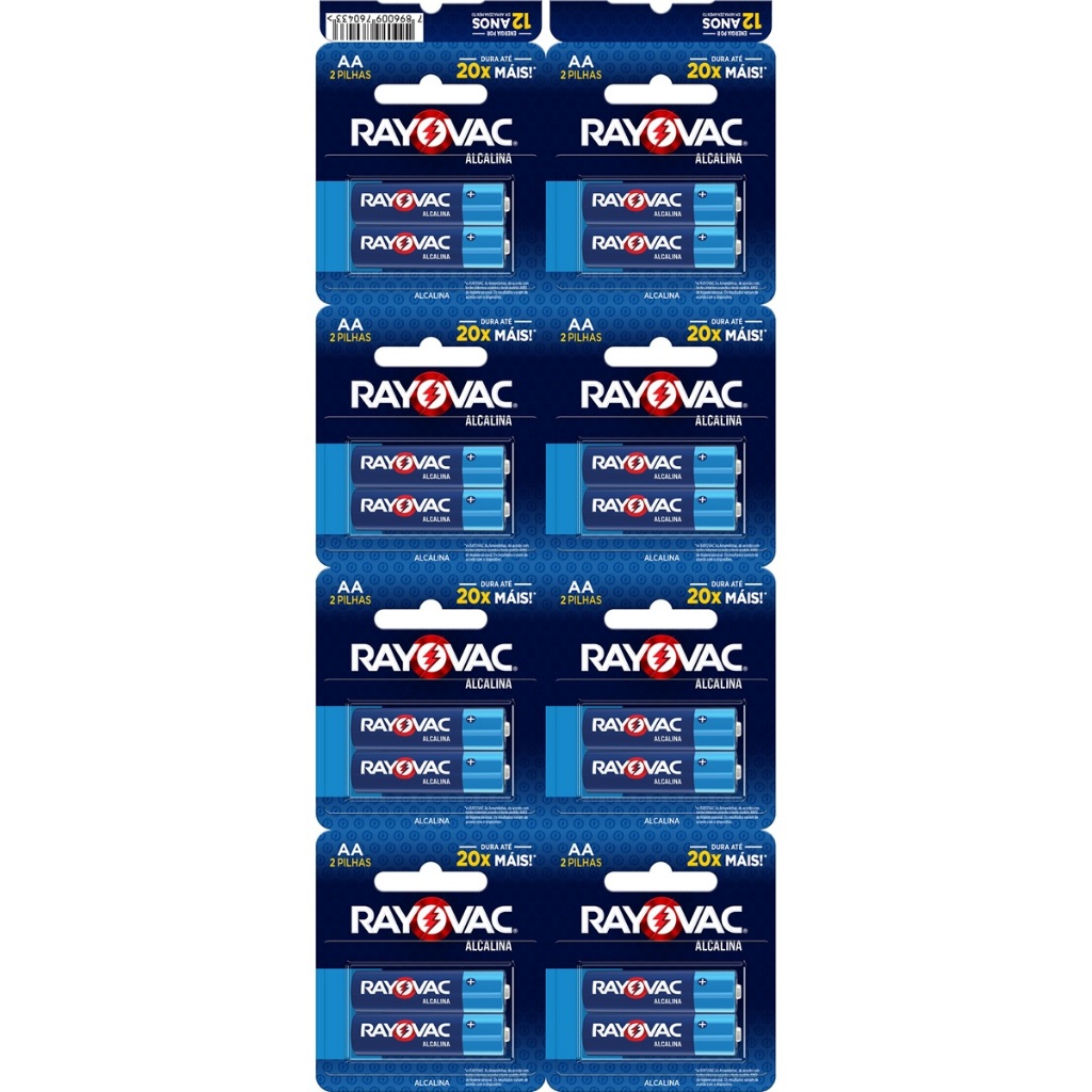 Pilha Alcalina AA Rayovac Bateria 2A Pequena Multiblister kit 16 unidades em Oferta na Shopee