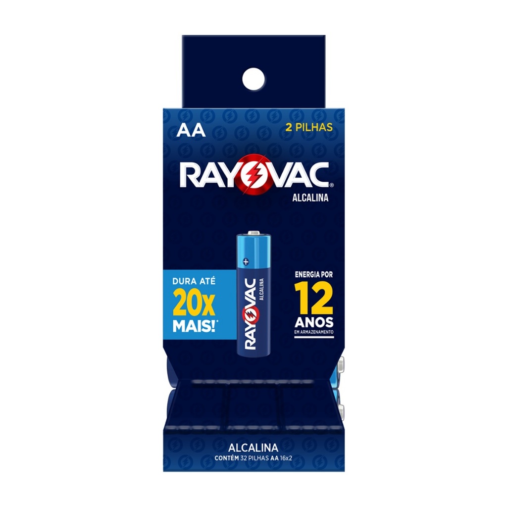 Pilha Alcalina AA Rayovac Bateria 2A Pequena Tubo kit com 32 unidades em Oferta na Shopee