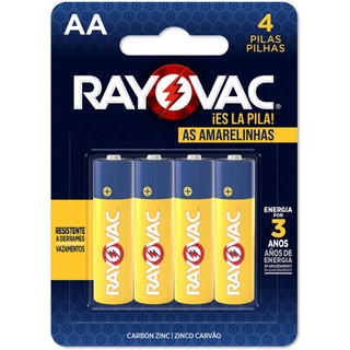 Pilha Zinco AA Rayovac Bateria Carvão 2A Pequena Amarelinha 4 unidades