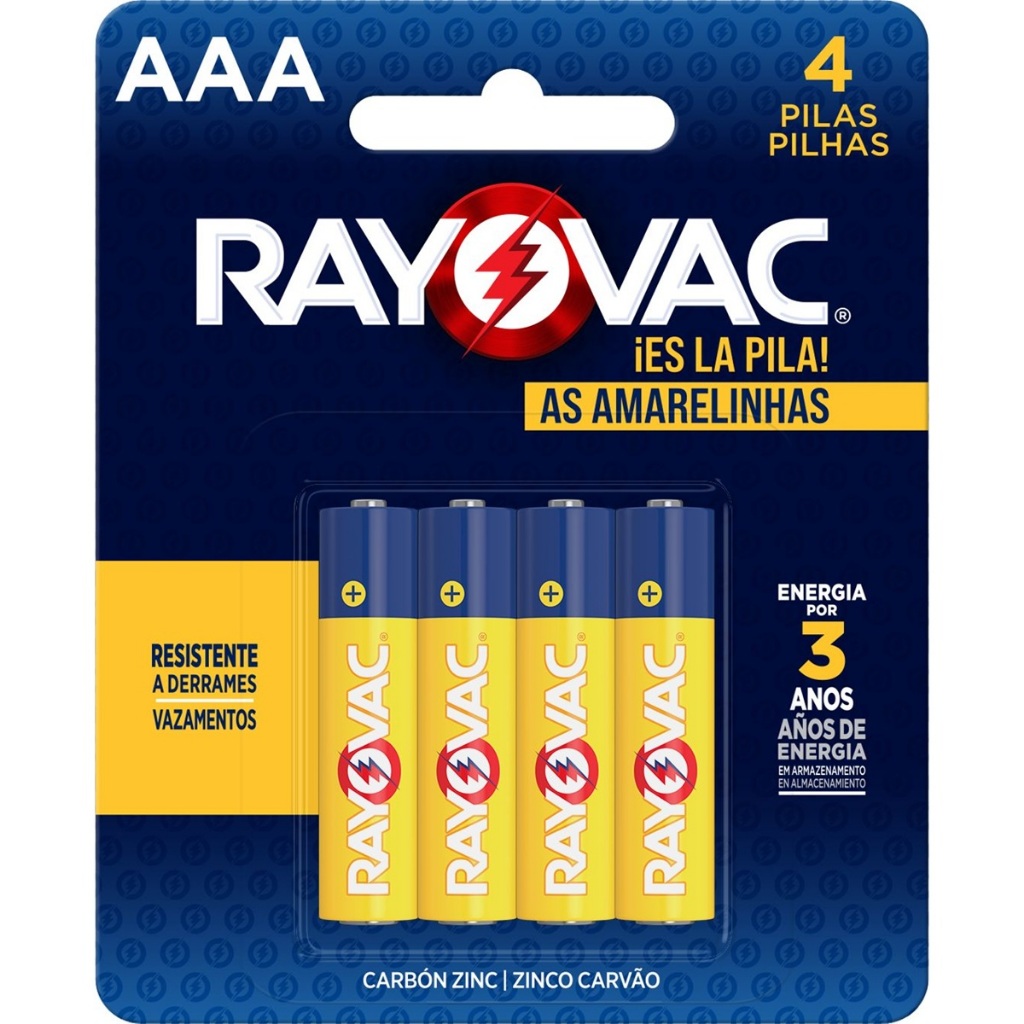 Pilha Zinco AAA Rayovac Bateria Carvão 3A Palito Amarelinha 4 unidades em Oferta na Shopee
