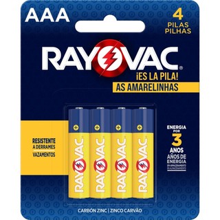 Pilha Zinco AAA Rayovac Bateria Carvão 3A Palito Amarelinha 4 unidades