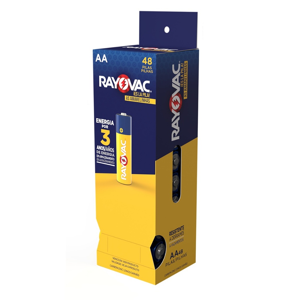Pilha Zinco AA Rayovac Bateria Carvão 2A Pequena Amarelinha Tubo kit com 48 unidades em Oferta na Shopee