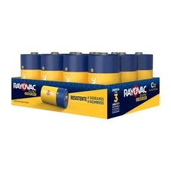 Pilha Zinco C Rayovac Bateria Carvão Média LR14 Amarelinha Bandeja kit 12 unidades