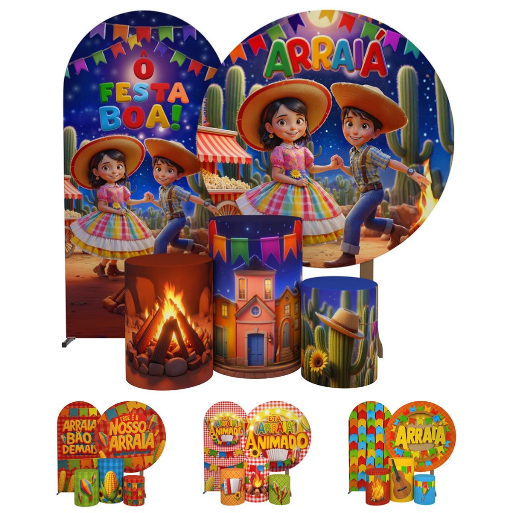 Painel Casado Romano + Redondo e Trio Cilindro Festa Junina Tecido Veste Fácil em Oferta na Shopee