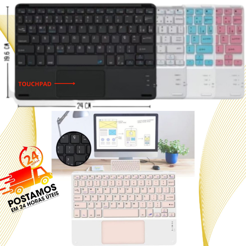 Imagem Teclado Sem Fio Bluetooth Com TouchPad Celular-Laptop-Tablet