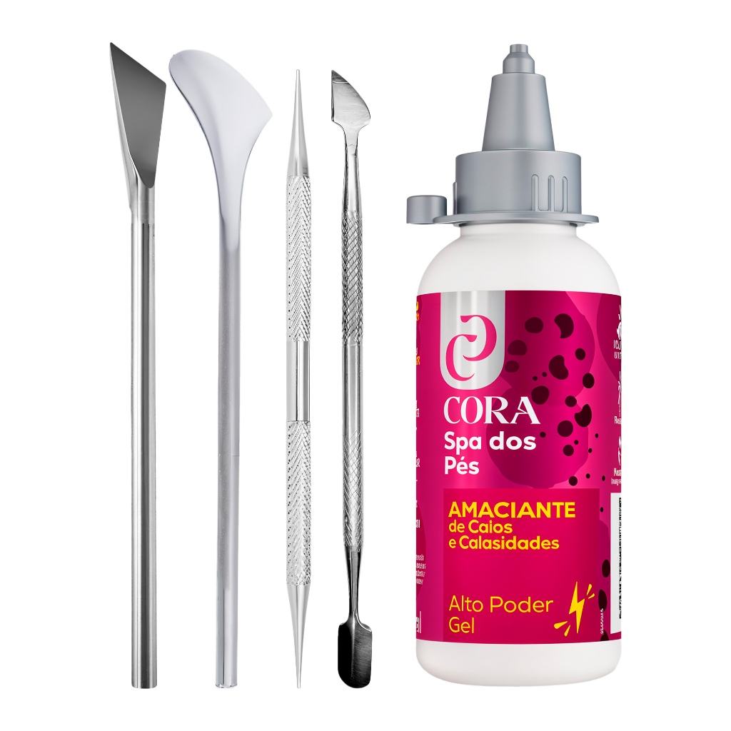 Kit Spa Dos Pés Amaciante Alto Poder Gel Calos Calosidades Raspador 222/484 Espátula Palito Inox