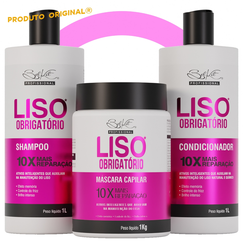 Kit Profissional 3 Itens Capilar Liso Obrigatorio 1 Litro Cabelo Lisos Shampoo Condicionador Mascara