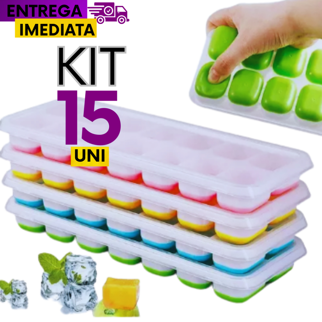 Kit Pascoa15 Formas Forminhas de Gelo Silicone Com Tampa Rígida e Flexível Cubo de Gelo
