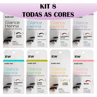 Kit com as 8 cores Hennas Glance Para Sobrancelhas Rare Way 100% Natural em Oferta na Shopee