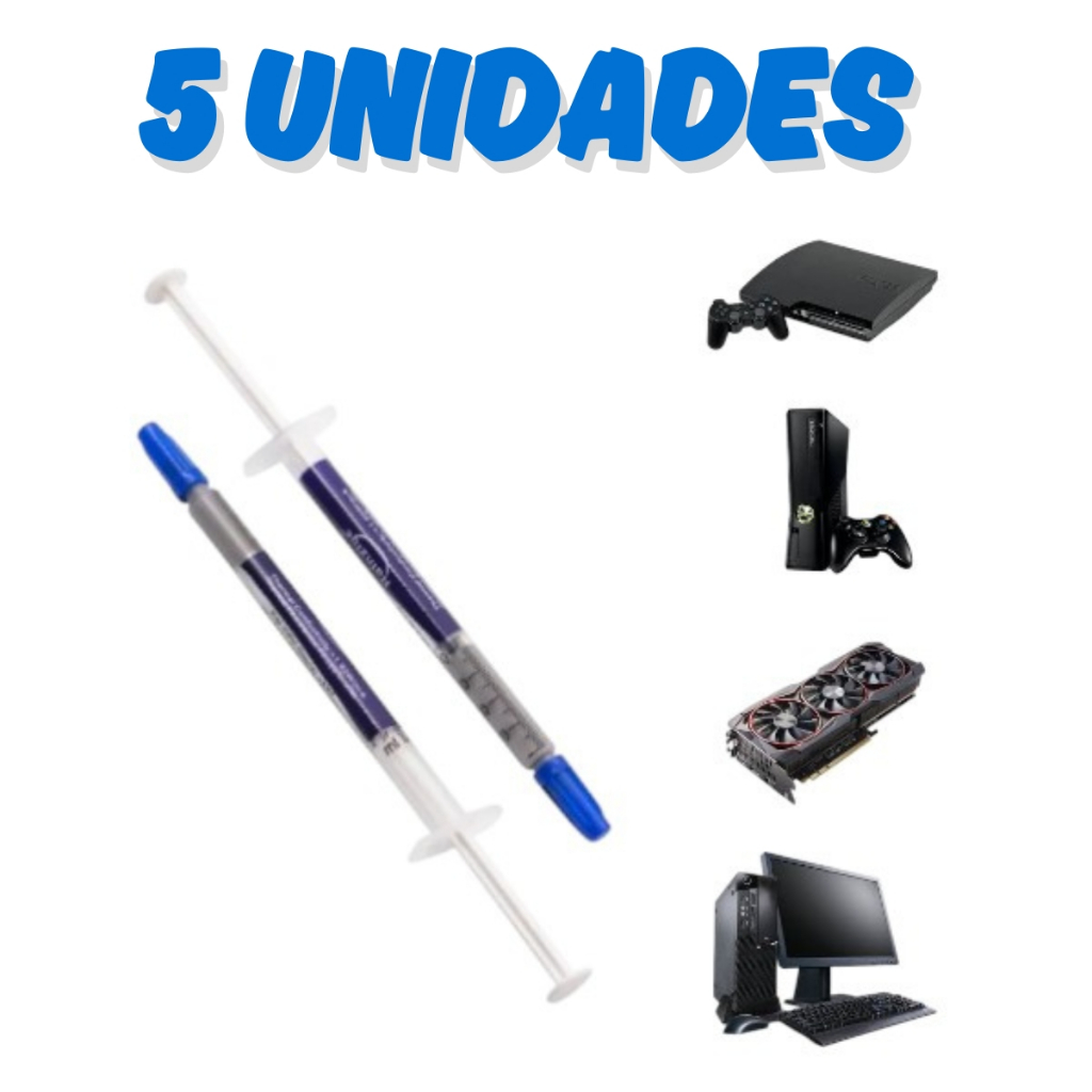Kit 5 Unidades Pasta Térmica Computador Prata 1G PC Ps4 Placa Processador Xbox Consoles CPU